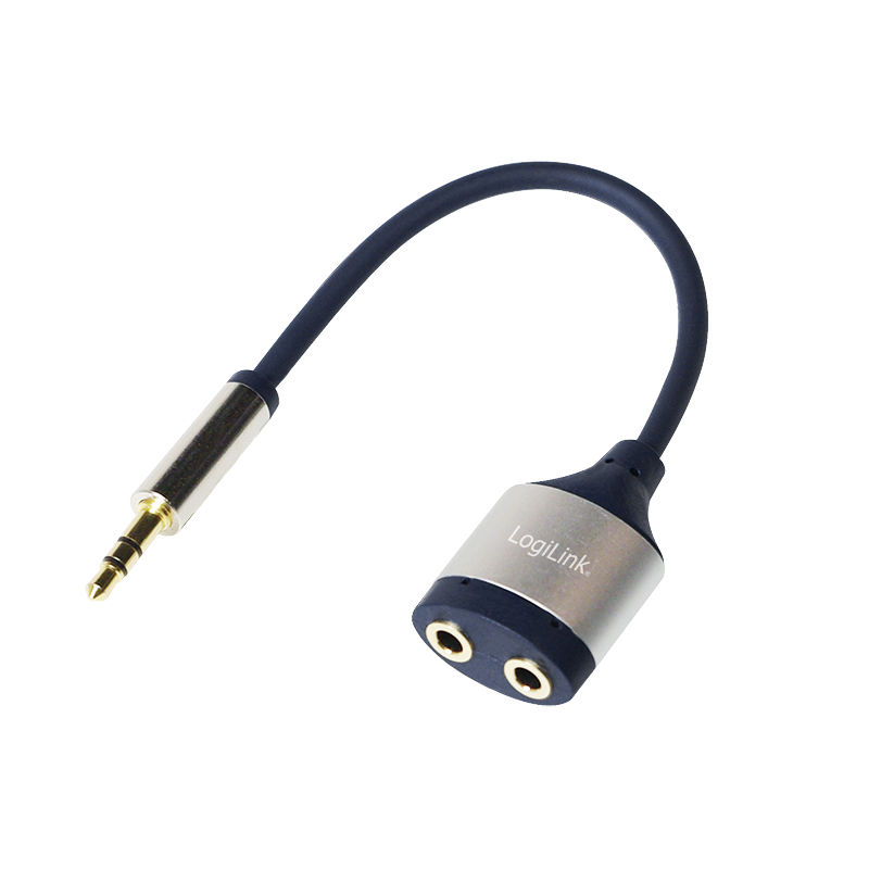Audio-Kabel, 3,5 mm 3-Pin/M zu 2x 3,5 mm 3-Pin/F, schwarz/blau, 0,18 m Audio-Kabel, 3,5 mm 3-Pin/M zu 2x 3,5 mm 3-Pin/F, schwarz/blau, 0,18 m