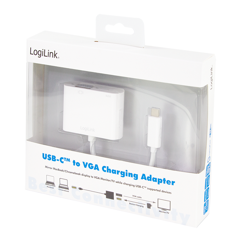 USB 3.2 Gen1 Type-C Adapter, C/M zu VGA+USB/F, 1080p,PD, weiß, 0,14 m