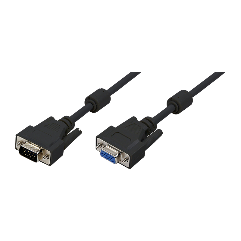 VGA-Kabel, HD15/M zu HD15/F, 1080p, 2x Ferrit, schwarz, 5 m