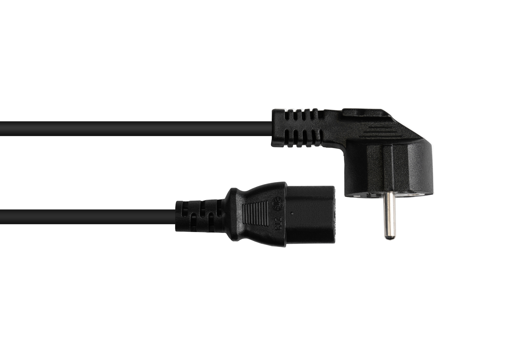 Netzkabel Schutzkontakt-Stecker Typ E+F (CEE 7/7, gewinkelt) an C13 (gerade), schwarz, 1,00 mm², 5 m