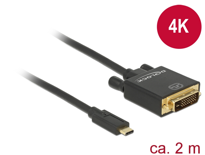 Kabel USB Type-C Stecker an DVI 24+1 Stecker (DP Alt Mode), 4K 30Hz, schwarz, 2m, Delock® [85321]