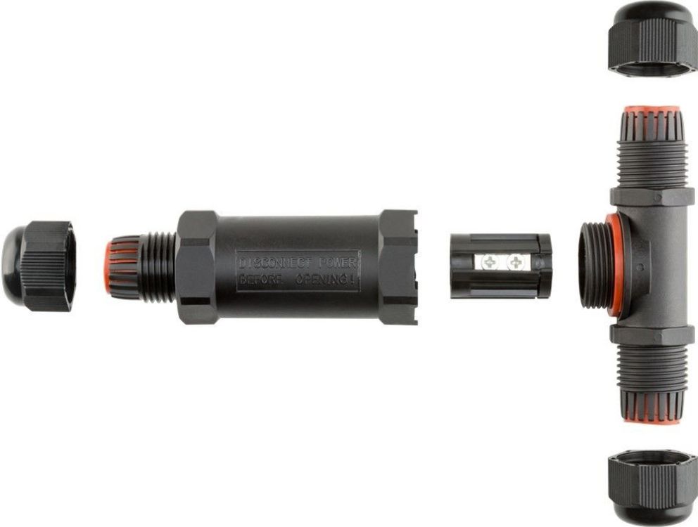 T-Kabelverbindungsstück für Kabelquerschnitt von 1,0mm² bis 2,5mm², IP68, 10cm, schwarz