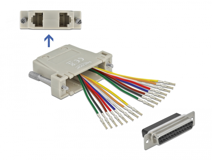 D-Sub 25 Pin Crimp Buchse zu 2 x RJ45 Buchse mit Montagesatz