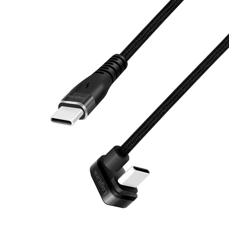 USB 2.0 Type-C-Kabel, C/M 180° zu USB-C/M, Alu, schwarz, 1 m