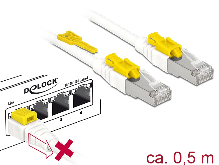 Kabel RJ45 Secure Cat.6A, weiß, 0,5 m, Delock® [85330]