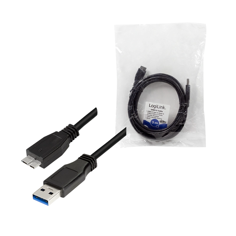 USB 3.0-Kabel, USB-A/M zu Micro-USB/M, schwarz, 3 m