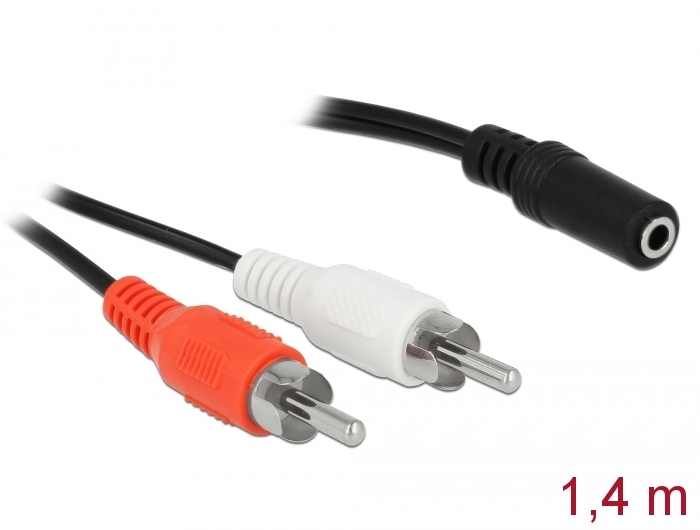 Audio Kabel 2x Cinchstecker an 1x 3,5mm 3-Pin Klinkenbuchse, 1,4m, Delock® [85808]
