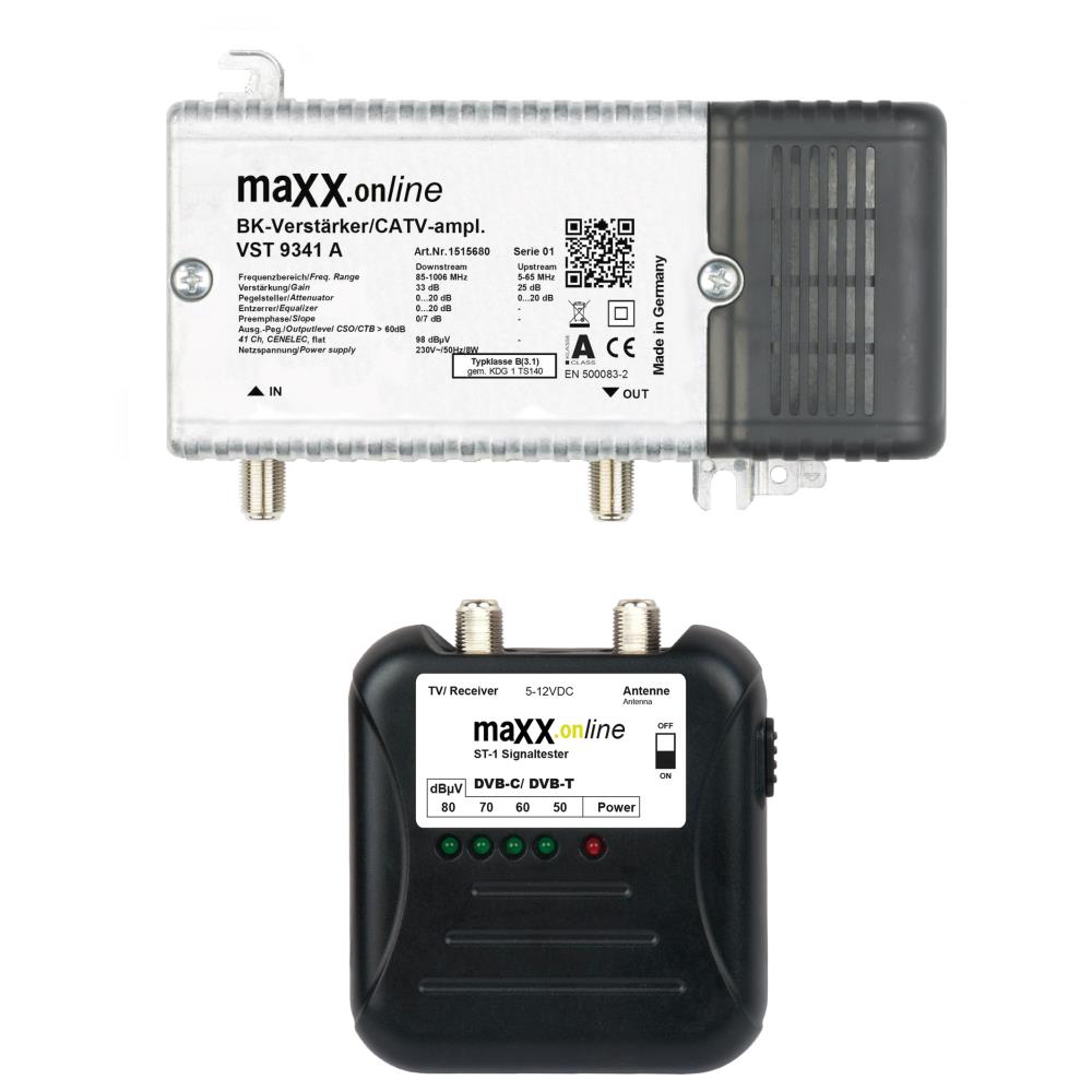 Hausanschlussverstärker 1 GHz 33 dB Verstärkung mit RK, Kabelfernsehen, DVB-C, DVB-T inkl. Signaltester Hausanschlussverstärker 1 GHz 33 dB Verstärkung mit RK, Kabelfernsehen, DVB-C, DVB-T inkl. Signaltester