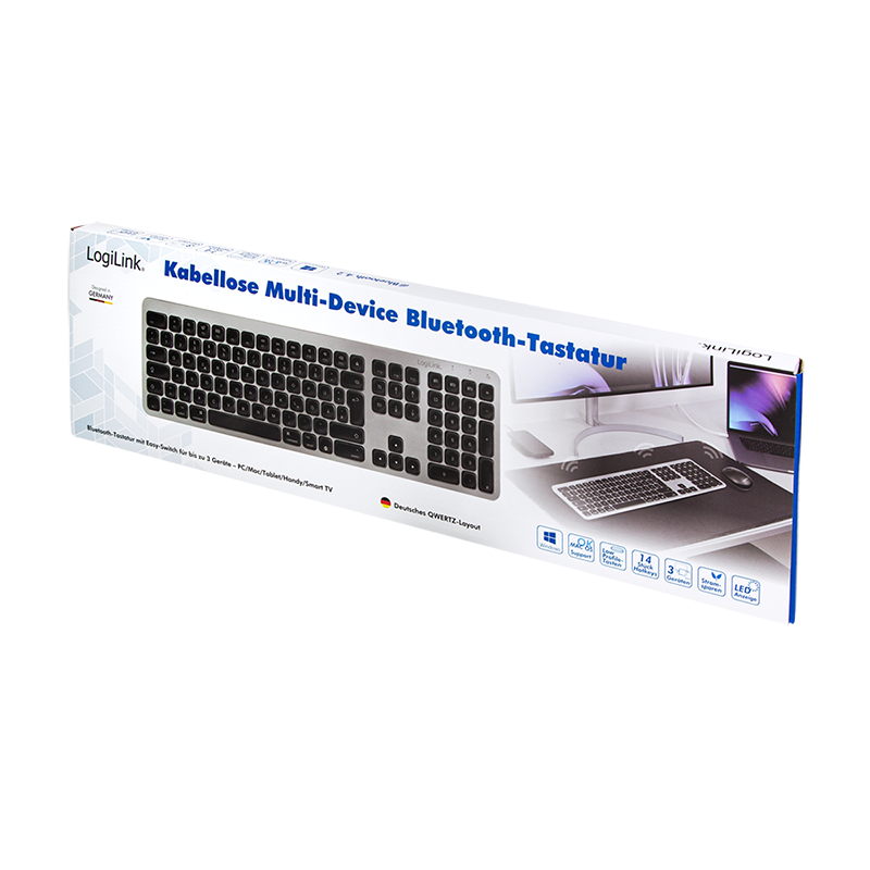 Bluetooth Multi-Device Tastatur, max. 3 Geräte koppeln