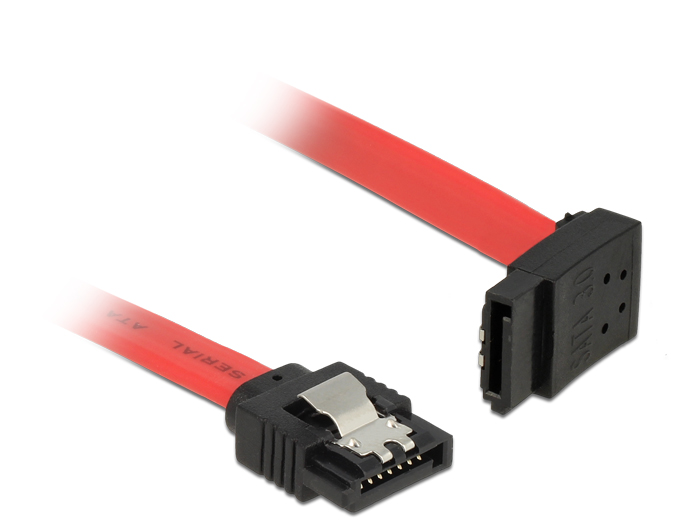 Anschlusskabel SATA 6 Gb/s Stecker gerade an SATA Stecker oben gewinkelt Metall, rot, 0,3m, Delock®