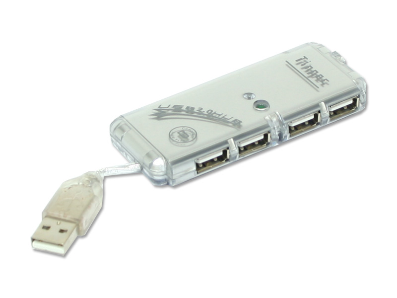 USB 2.0 4-Port Mini-Hub passiv, silber, integriertes Anschlu