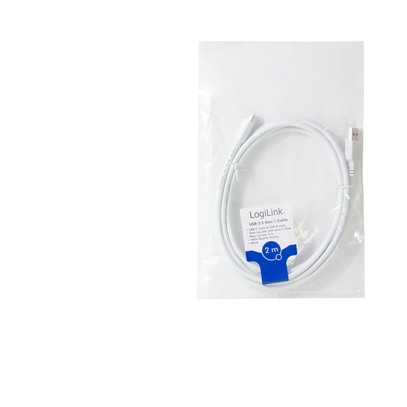 USB 3.2 Gen1 Type-C Kabel, C/M zu USB-A/M, weiß, 2 m
