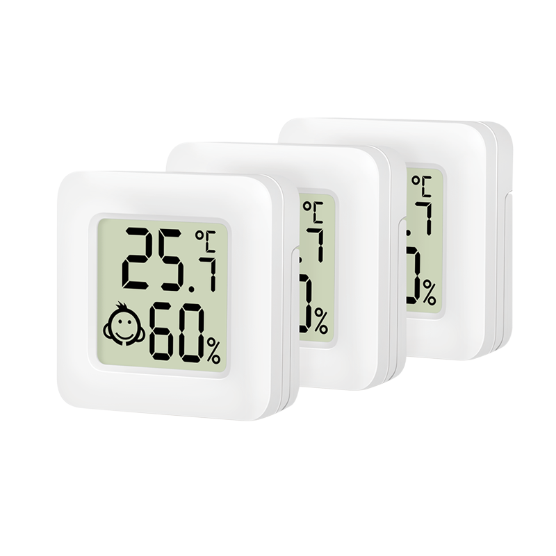 Flaches Thermo- Hygrometer (3er-Set), mit Comfort-Level-Emojianzeige, weiß