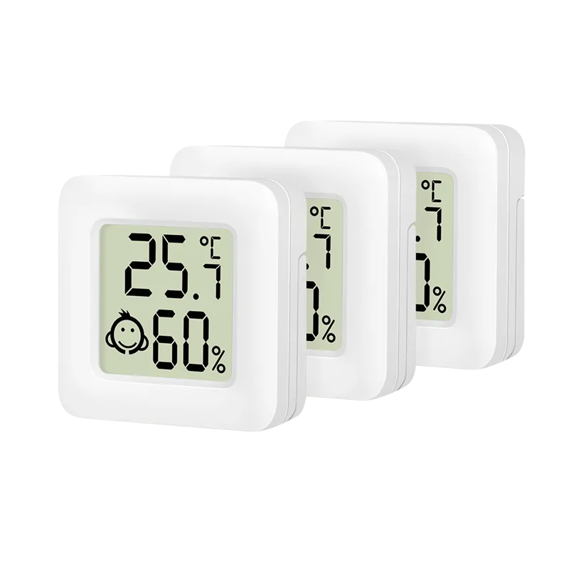 Flaches Thermo- Hygrometer (3er-Set), mit Comfort-Level-Emojianzeige, weiß