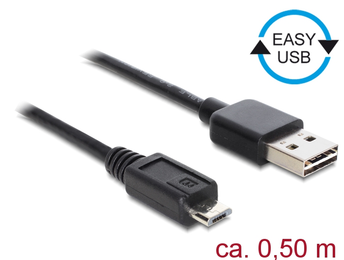 Kabel EASY-USB 2.0 Typ-A Stecker an USB 2.0 Typ Micro-B Stecker, schwarz, 0,5 m schwarz, Delock® [85