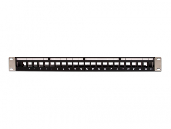 19" Keystone Patchpanel 24 Port mit Entlastungsschiene schwarz, Delock® [66865]