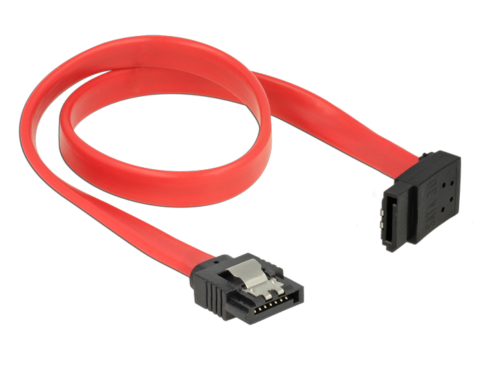 Anschlusskabel SATA 6 Gb/s Stecker gerade an SATA Stecker oben gewinkelt Metall, rot, 0,3m, Delock®