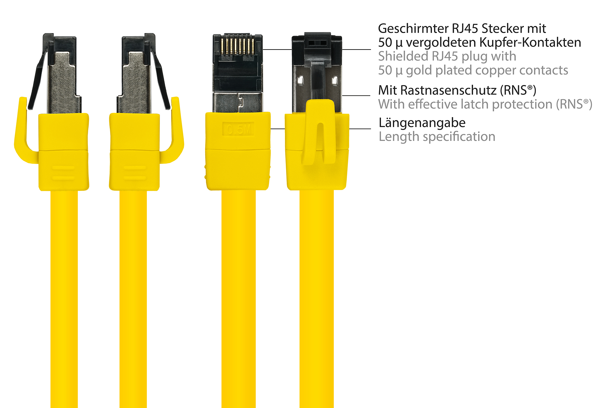 RNS® Patchkabel Cat. 8.1, S/FTP, PiMF, halogenfrei (LSZH), 2000MHz, 40Gbit/s, gelb, 5m, Good Connect