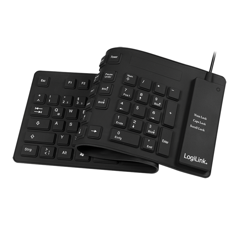 Tastatur Flexibel Wasserfest USB + PS/2, schwarz