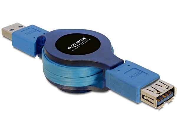 USB 3.0 Verlängerung mit Aufrollfunktion, blau, ca. 1m, Delock® [82649]