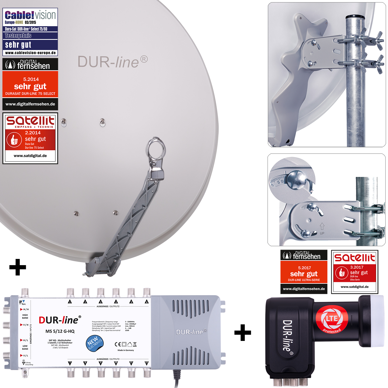 DUR-line Select 75/80 G + MS5/12 + +Ultra Quattro LNB - 12 Teilnehmer Set