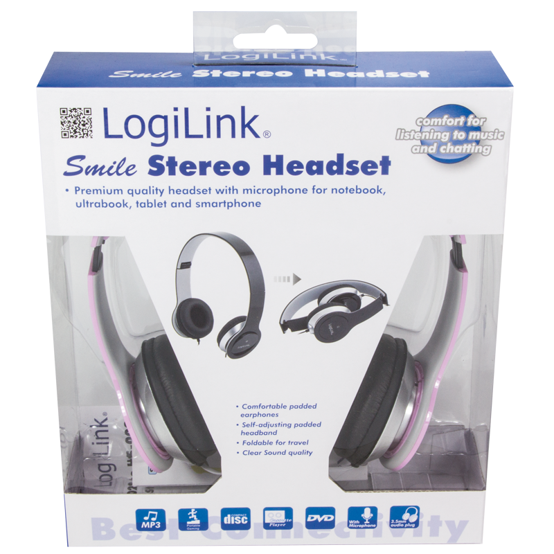 Stereo-Headset, 1x 3,5-mm-Klinkenstecker, pink