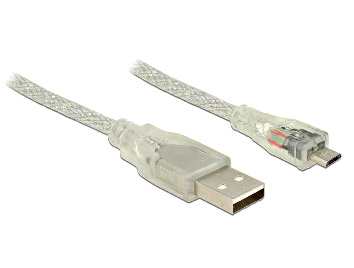 Anschlusskabel USB 2.0 A Stecker an USB 2.0 Micro-B Stecker, transparent, 0,5m, Delock® [83897]
