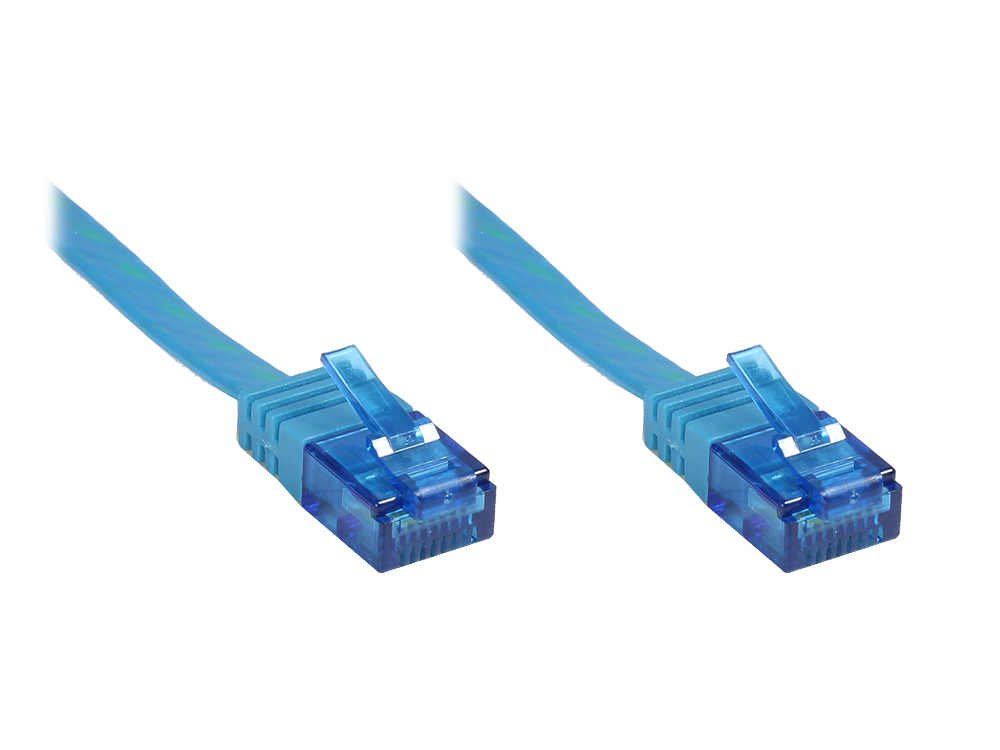 Patchkabel, Cat. 6a, U/UTP, FLACHKABEL, 500 MHz, blau, 2m, Good Connections®
