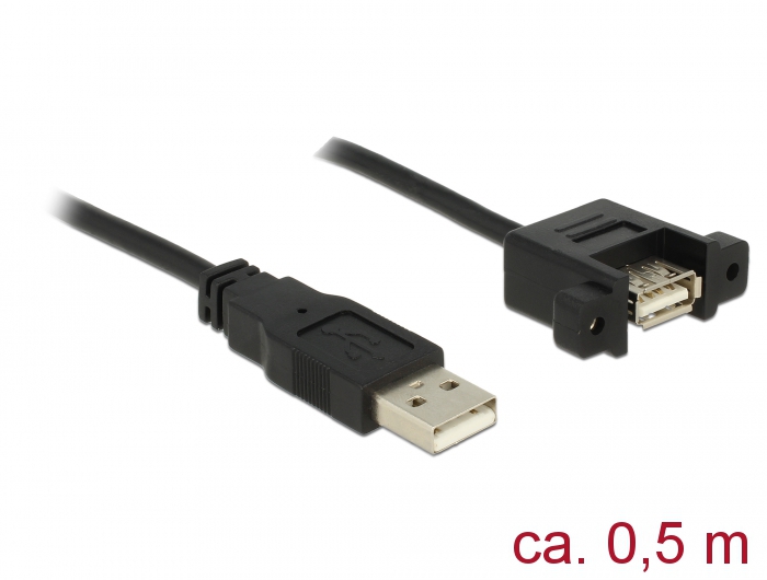 Kabel USB 2.0 Typ-A Stecker an USB 2.0 Typ-A Buchse zum Einbau, schwarz, 0,5 m, Delock® [85461]