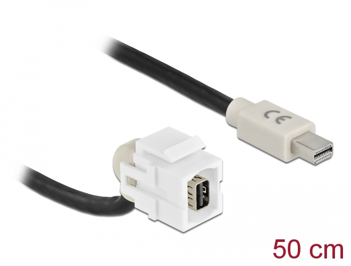 Keystone Modul mini DisplayPort Buchse 110° > mini DisplayPort Stecker mit Kabel weiß, Delock® [8686