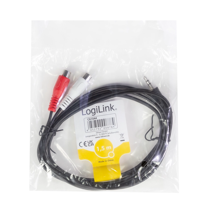 Audio-Kabel, 3,5 mm 3-Pin/M zu 2x Cinch/F, schwarz, 1,5 m