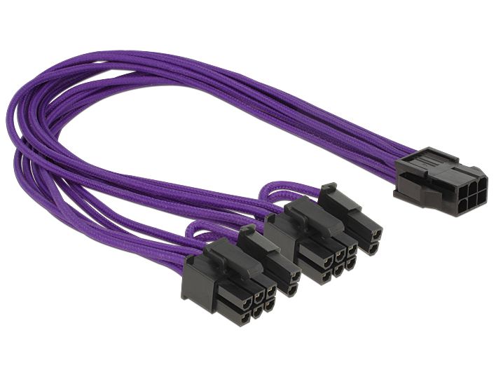 Stromkabel für PCI Express Karten 6 Pin Buchse an 2x 8 Pin Stecker, Textilummantelung, violett, 0,3m