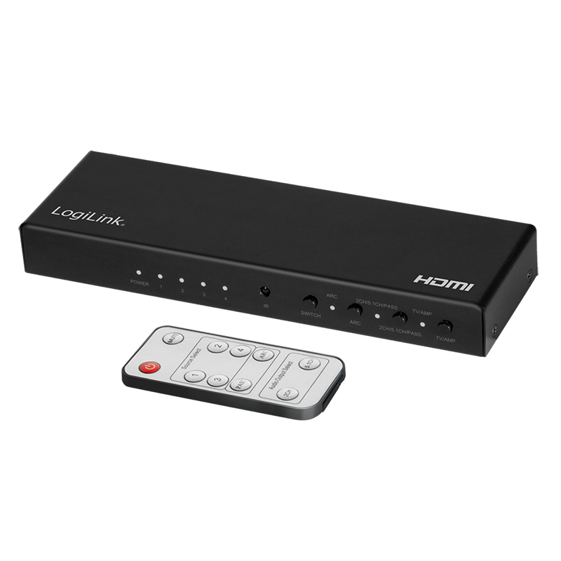 HDMI-Switch, 4x1-Port, 4K/60 Hz, HDCP, HDR, ARC, Audio-Extract, RC