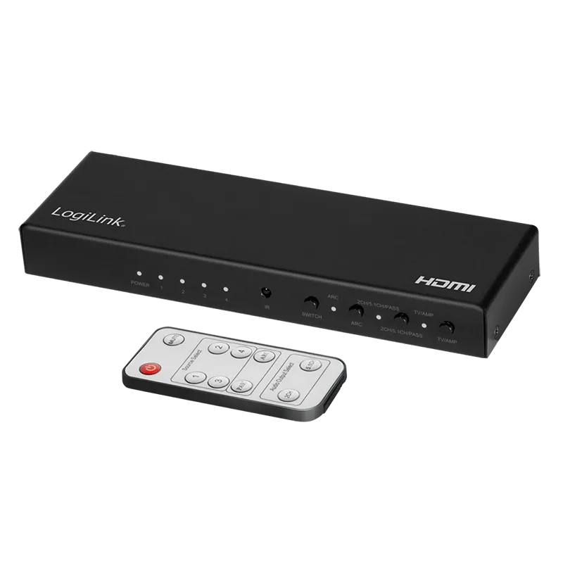 HDMI-Switch, 4x1-Port, 4K/60 Hz, HDCP, HDR, ARC, Audio-Extract, RC