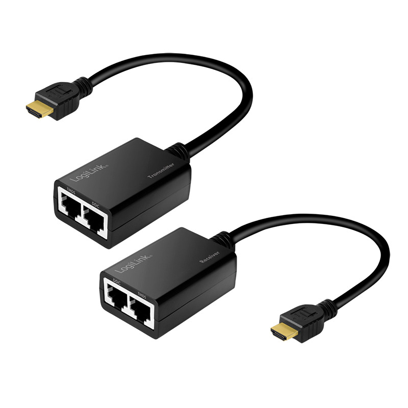 HDMI-Extender-Set über LAN, 30 m, 1080p/60 Hz, Pigtail, 0,3 m