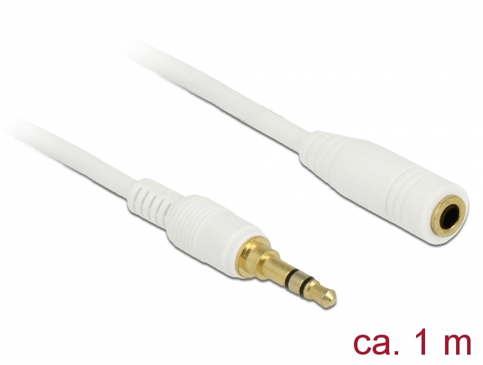 Klinkenverlängerungskabel 3,5 mm 3 Pin Stecker zu Buchse, weiß, 1m, Delock® [85577]