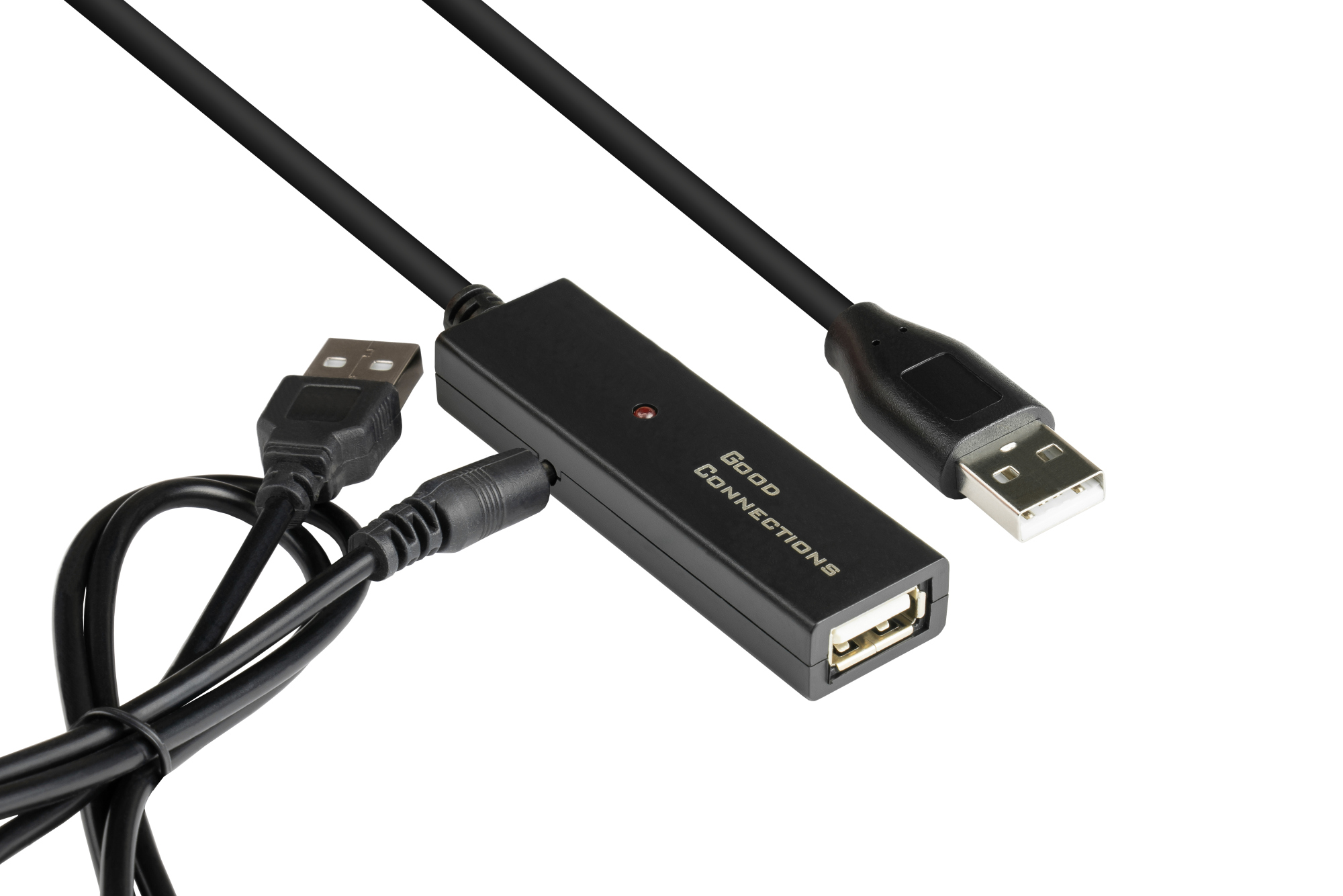 AKTIVES Verlängerungskabel USB 2.0, Stecker A an Buchse A, CU, schwarz, 20m, Good Connections®