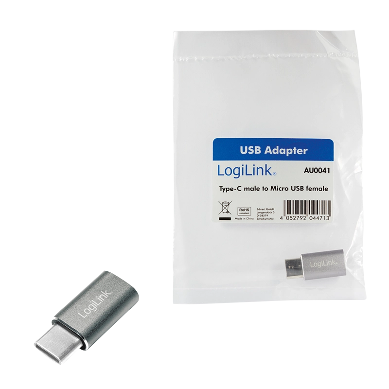 USB 2.0 Type-C Adapter, C/M zu Micro-USB/F, silber