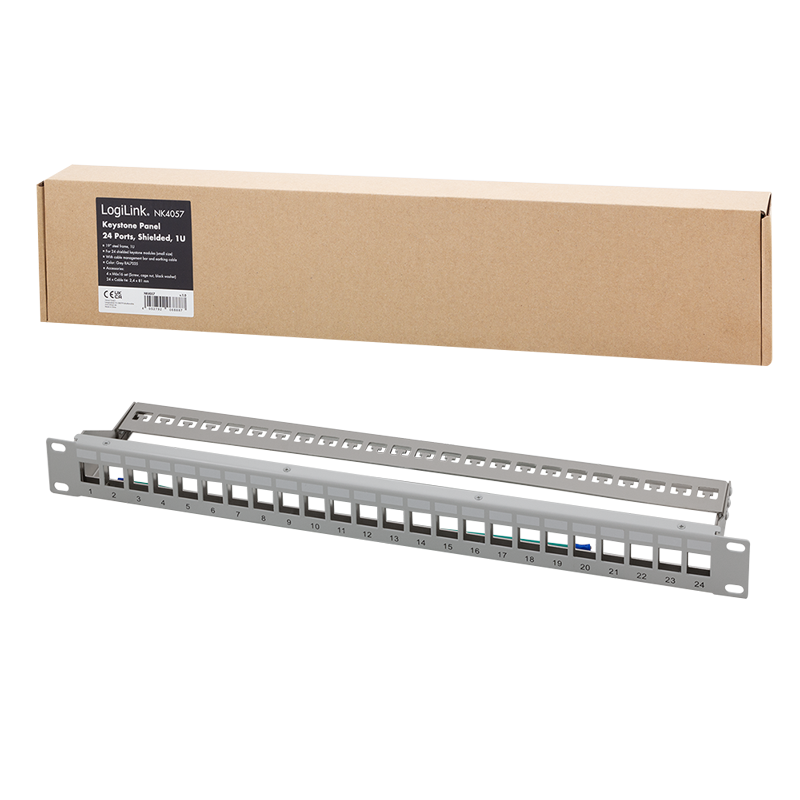 19" Patchpanel für 24 Keystone-Module mit Kabelabfang