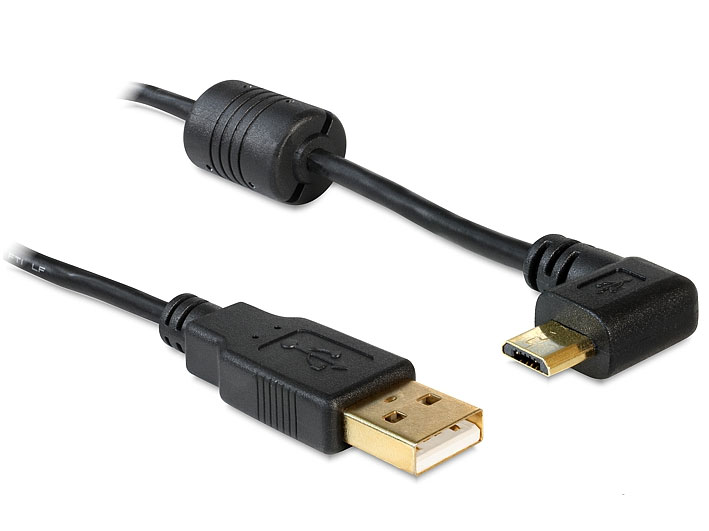 Anschlusskabel, USB 2.0, Stecker  A an Stecker micro-B, gewinkelt 90° links / rechts , 1m, Delock® [