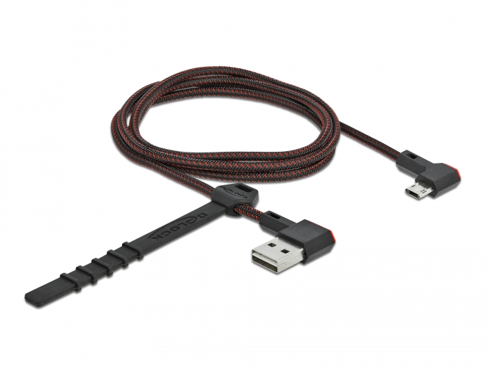 EASY-USB 2.0 Kabel Typ-A Stecker zu EASY-USB Typ Micro-B Stecker gewinkelt links / rechts 1 m schwar