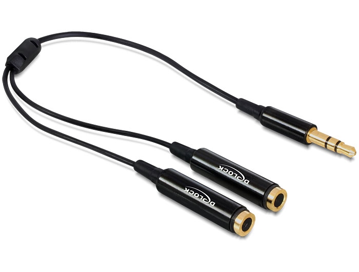 Audiokabel, Klinke 3,5mm, Stecker an 2 x Buchse, 25cm, schwarz, Delock® [65356]