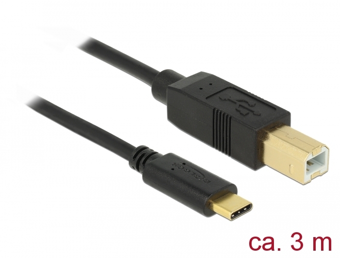 USB 2.0 Kabel USB-C™ Stecker an Stecker B, schwarz, 3m, Delock® [83666]