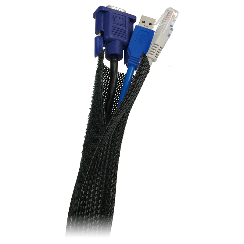 Kabelschlauch (Klett), PET, schwarz, AD: 32 mm, 1,8 m