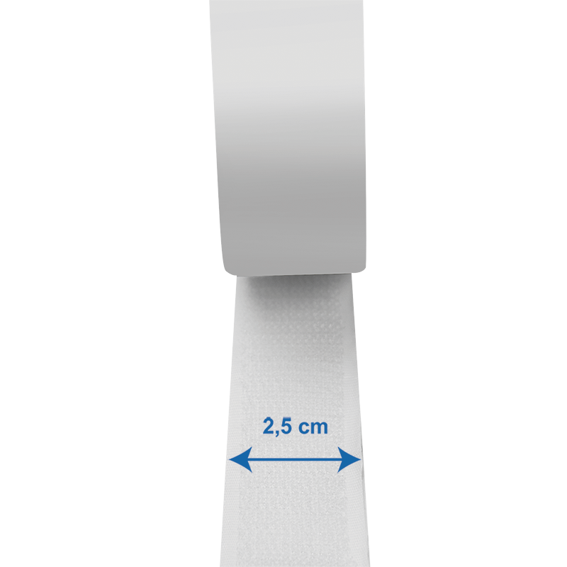 Selbstklebendes Klettband-Set, weiß, 25 mm breit, Rolle, 5 m