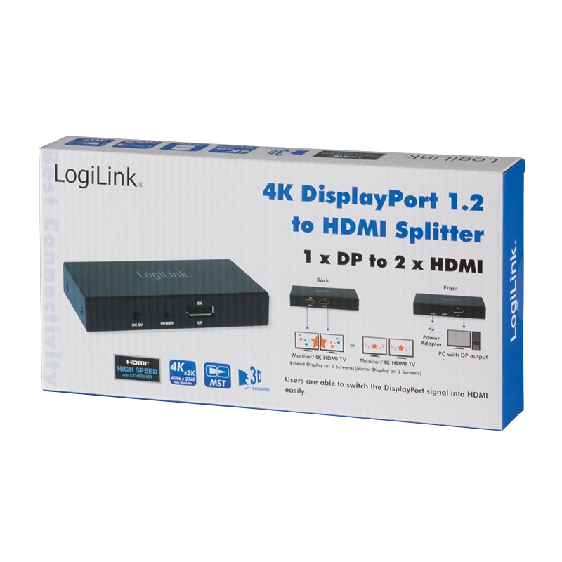 DisplayPort-Splitter, 1x2-Port, 1x DP zu 2x HDMI, 4K/30 Hz, HDCP