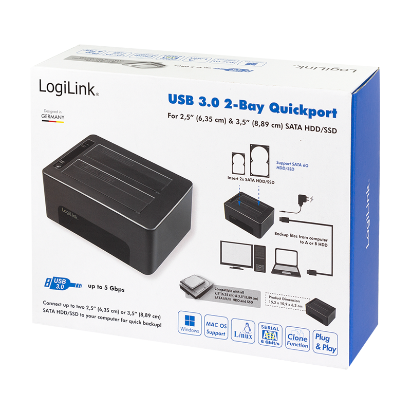 USB 3.0 Quickport, 2-Port, für 2,5/3,5" SATA HDD/SSD