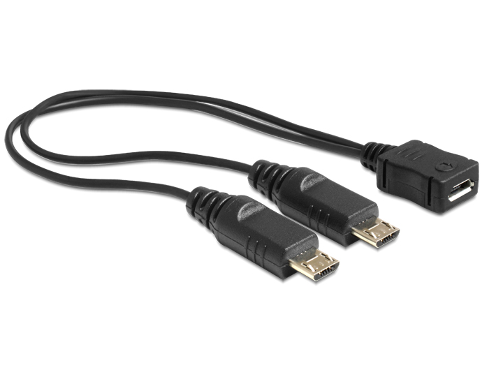 Anschlusskabel, USB micro,-B Buchse an 2 x USB micro-B Stecker 20,5 cm, schwarz, Delock® [65440]