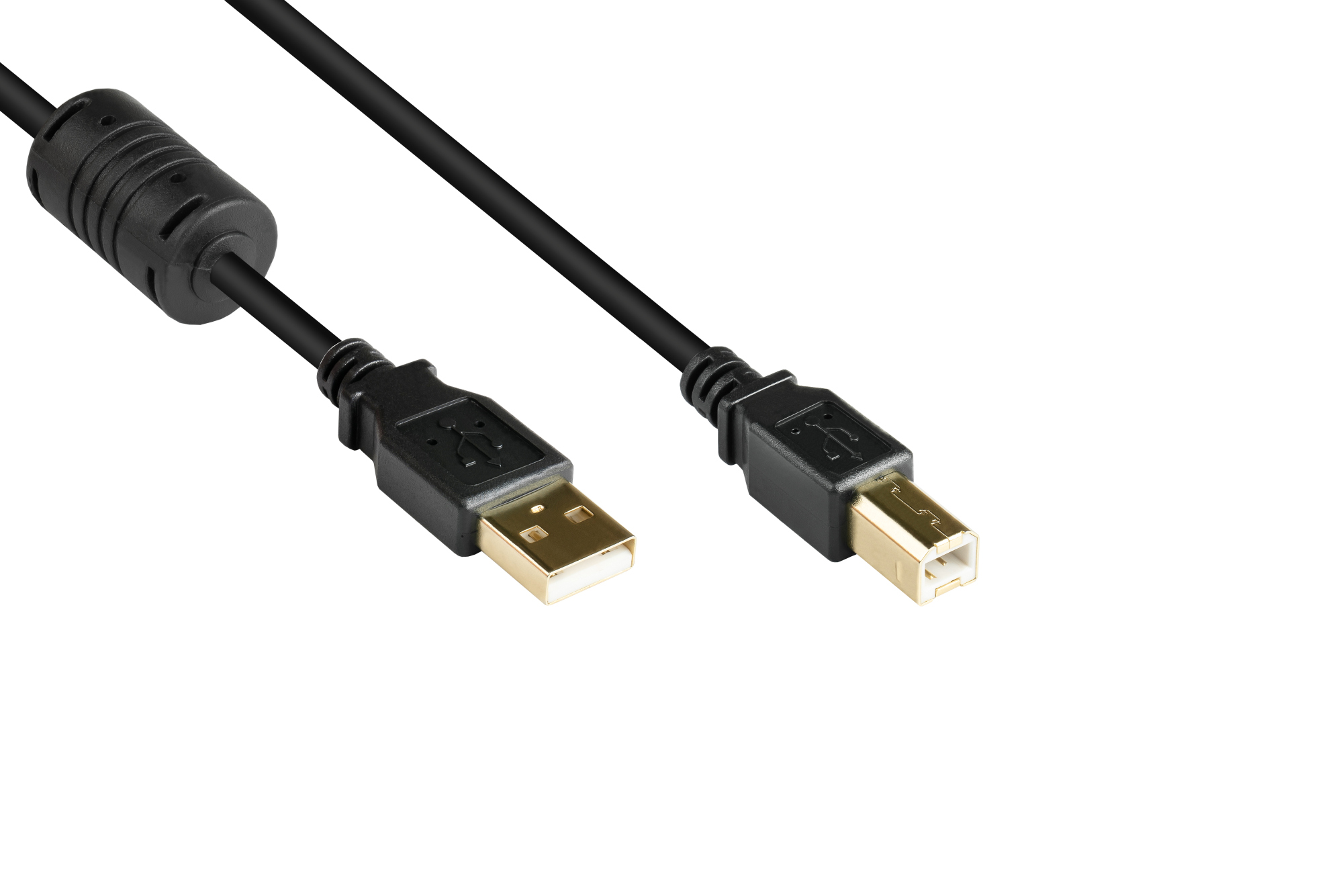 Anschlusskabel USB 2.0 Stecker A an Stecker B, mit Ferritkern, vergoldet, schwarz, 0,5m, Good Connec