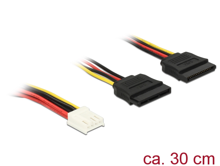 Kabel Power Floppy 4 Pin Buchse an 2 x SATA 15 Pin Buchse 30 cm, Delock® [84859]